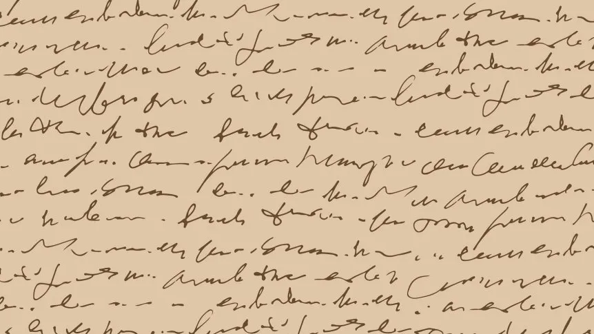Close-up of aged paper filled with dense handwritten cursive text in dark ink, with overlapping lines running tightly across the page.