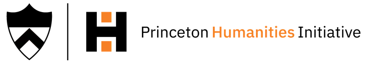 Princeton Humanities Initiative logo featuring a black shield icon and a stylized black H with orange squares, followed by the text Princeton Humanities Initiative in black and orange.