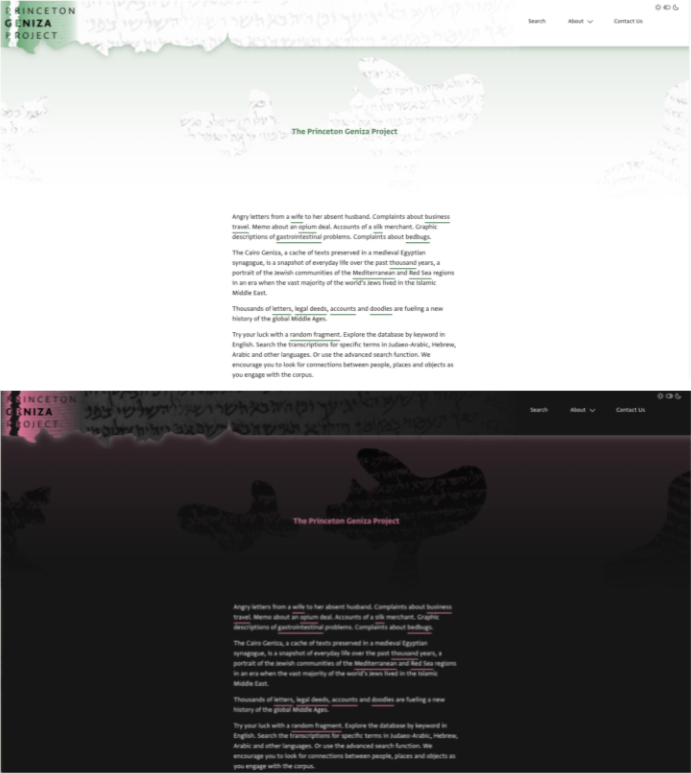 The home page in both light and dark modes