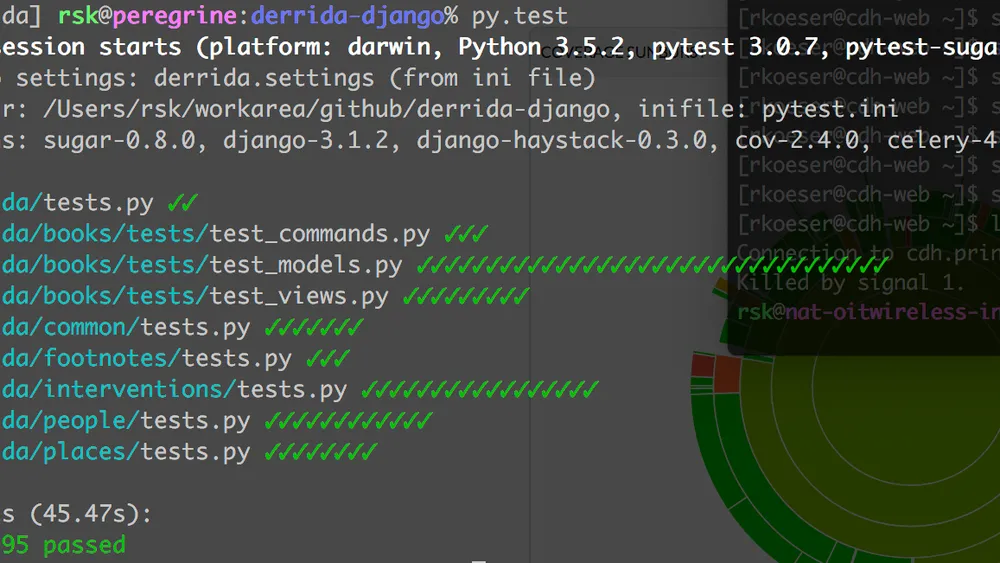 Output from unit tests lists test files with checkmarks for passing tests