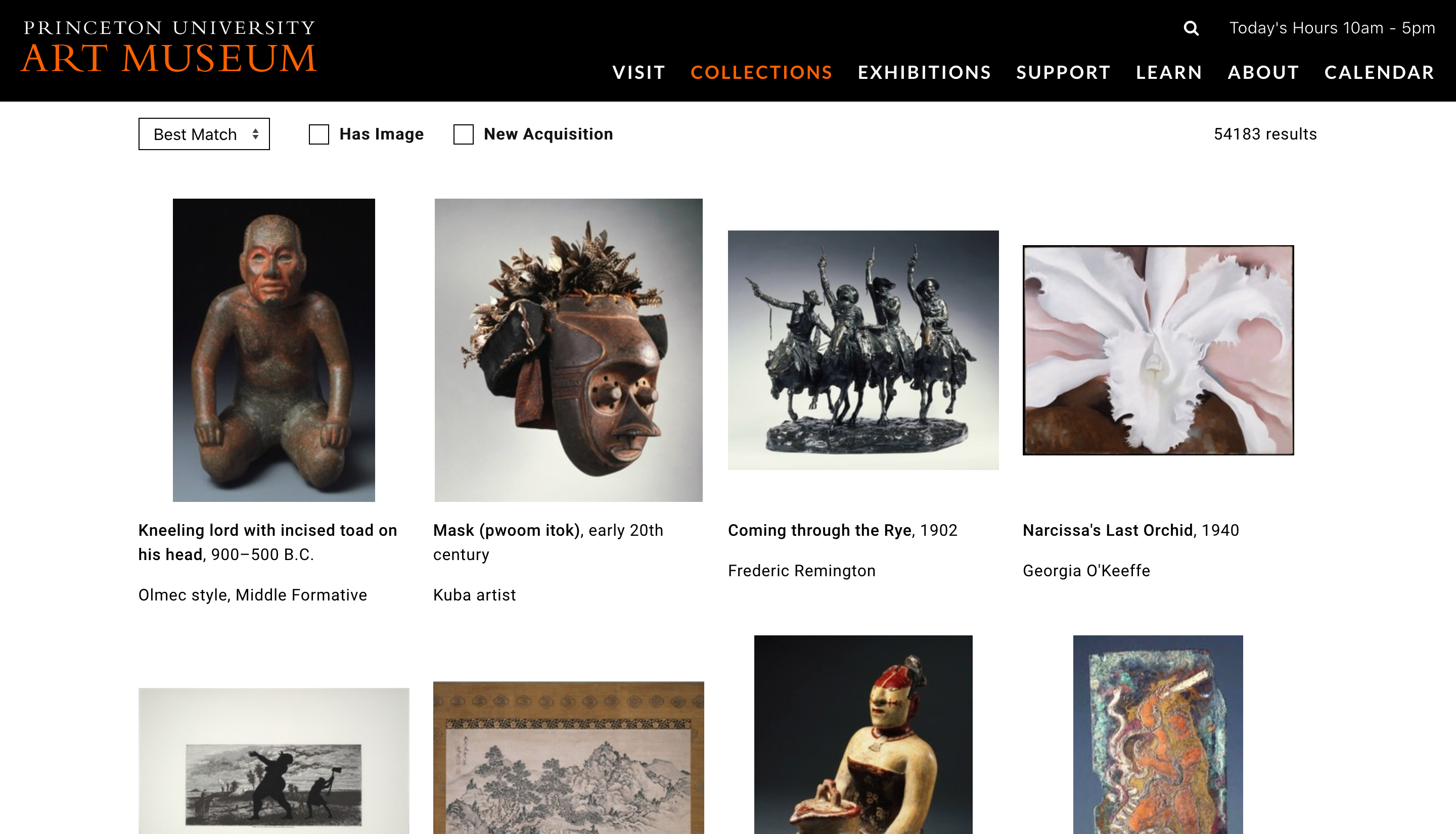 A screenshot of the collections search page from the Princeton Art Museum.