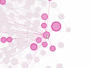 network graph visualization showing a cluster of pink nodes