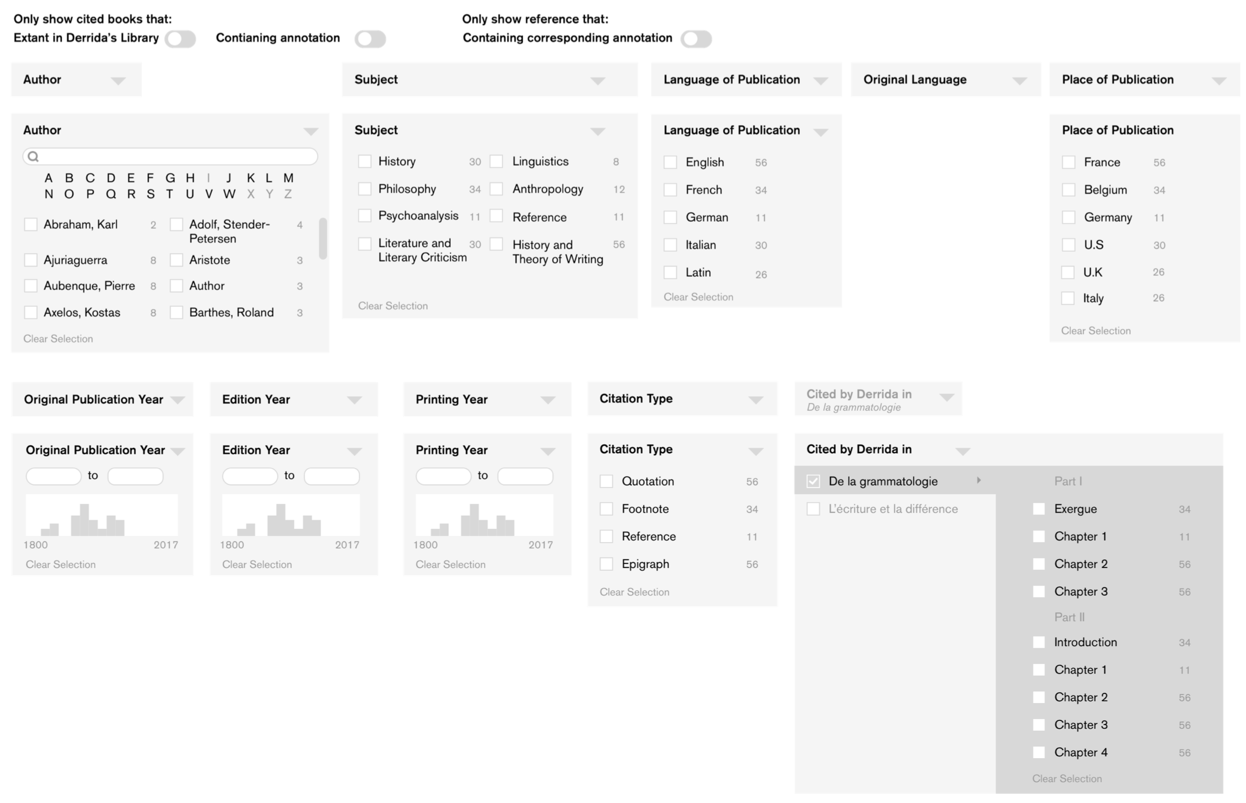 Reference page filters design mockup